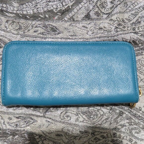 Marc by Marc Jacobs Full Zip Leather Long Wallet Teal Blue - Picture 2 of 12